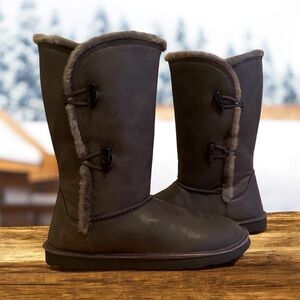 NWT Sonoma Charcoal Tall Cozy Cabincore Hygge Pull On Faux Fur Lined Boots Sz 10